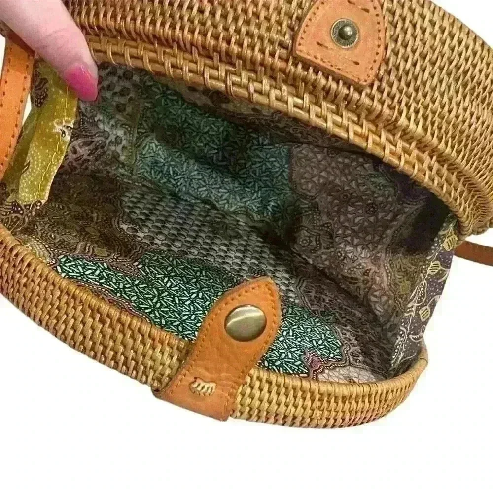 Amerii Luna Round Rattan ATA Crossbody Bag with Leather Strap – 7.75